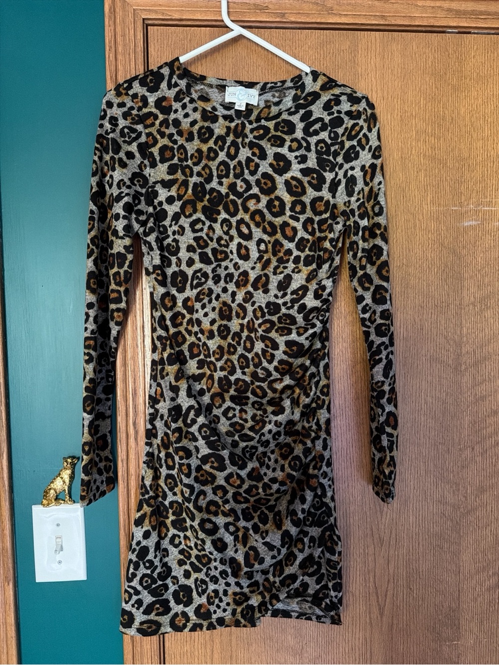 Leopard Print Long Sleeve Bodycon Dress - Brown/Black